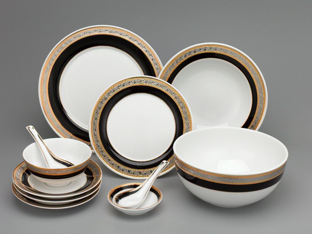 Bộ đồ ăn Sago xanh khắc nổi