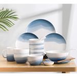 Combo chén bát đĩa màu trắng xanh